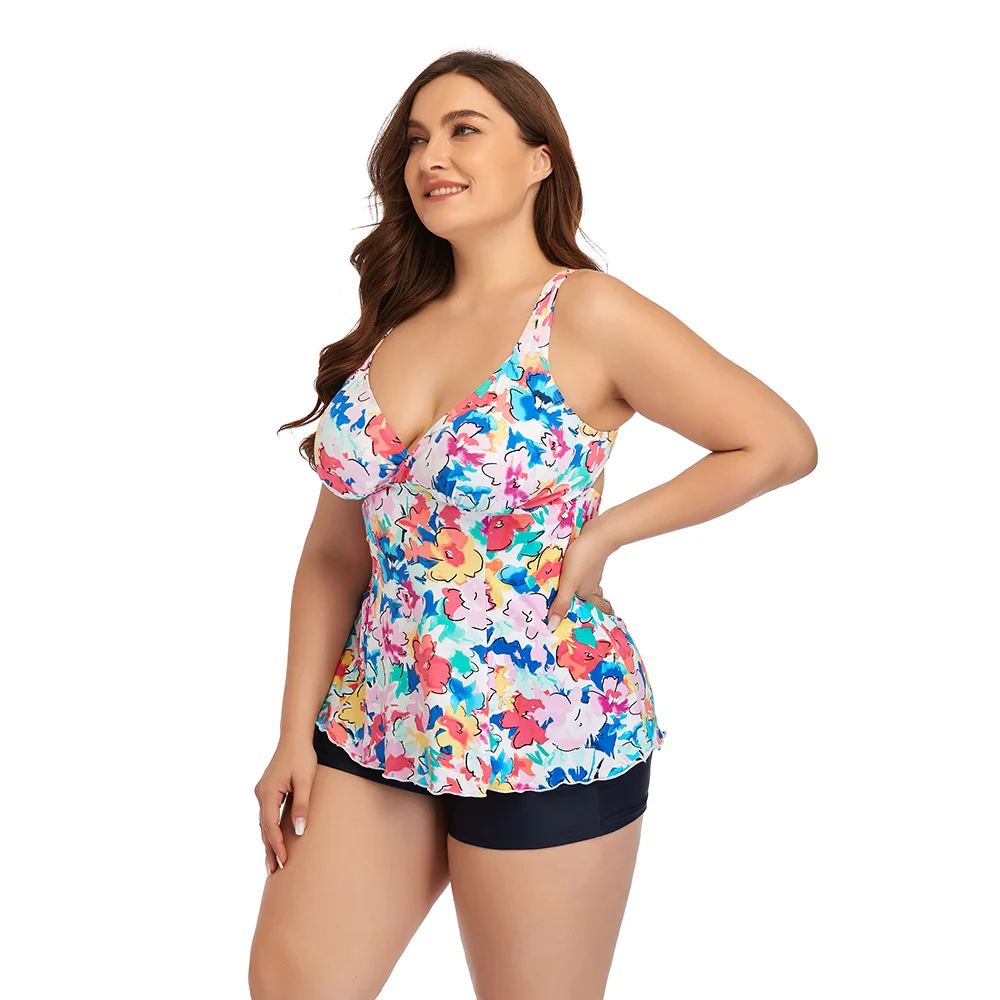

New 2021 Swimsuit L XL 2XL 3XL 4XL Big Cup Large Size Two Piece Women Swimwear Deep V-Collar Backless Beachwear Bathing Suit
