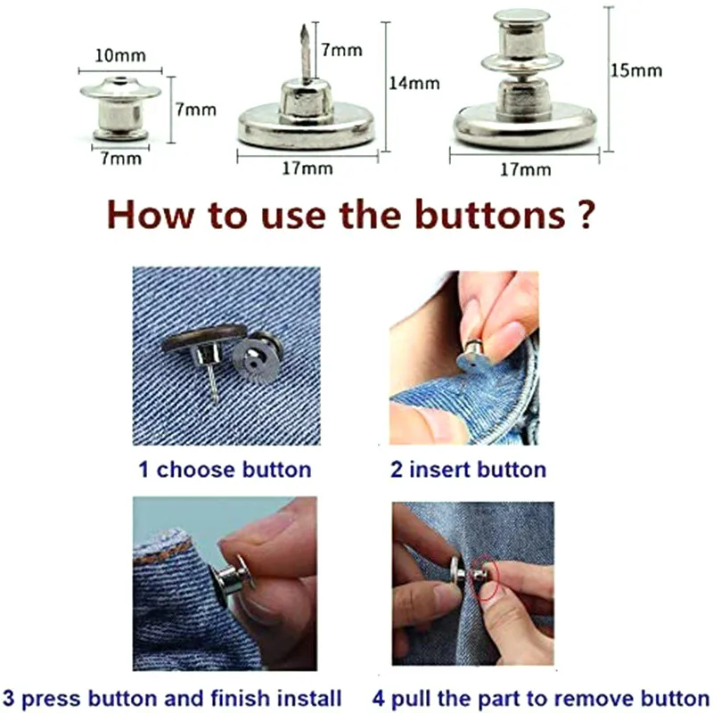 

4pcs Snap Fastener Metal Buttons for Clothing Jeans Perfect Fit Adjust Button self Increase Reduce Waist Free Nail No Sew Needed