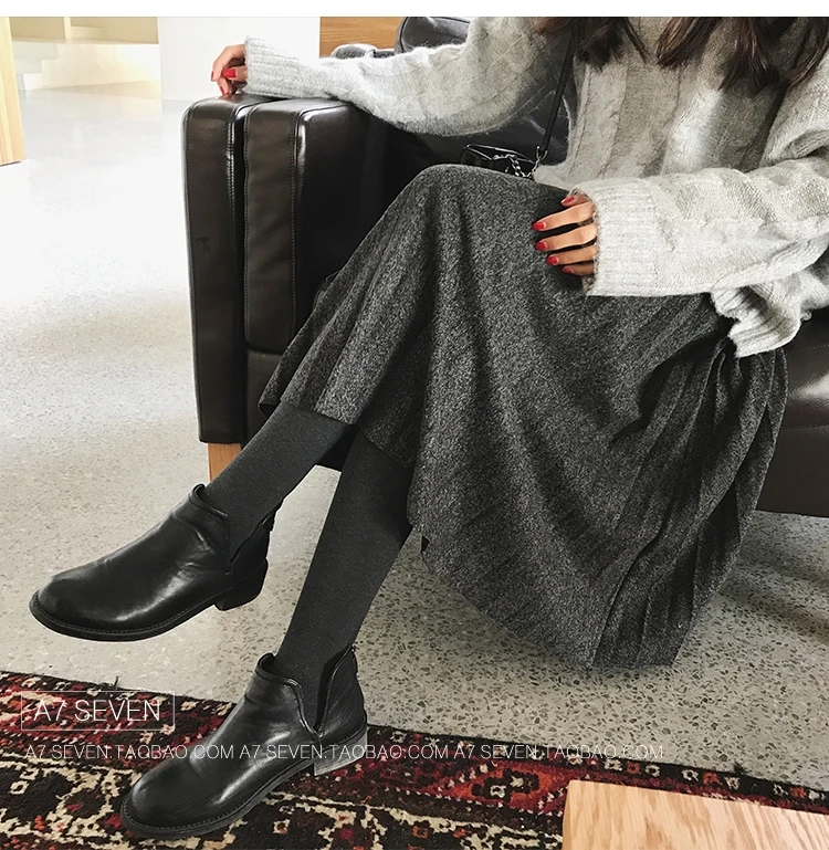 Женская юбка в складки свободные Chic корейский стиль Осень, Зима сплошной Для женщин s удобные простые универсальные Высокая талия на каждый день