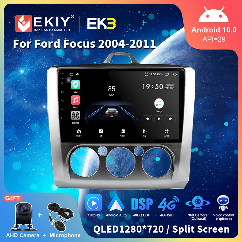 

EKIY 9" 6+128G Android 10.0 Car Radio for Ford Focus 2004-2011 GPS Navigation Stereo Auto Audio Video Multimedia QLED Screen HU
