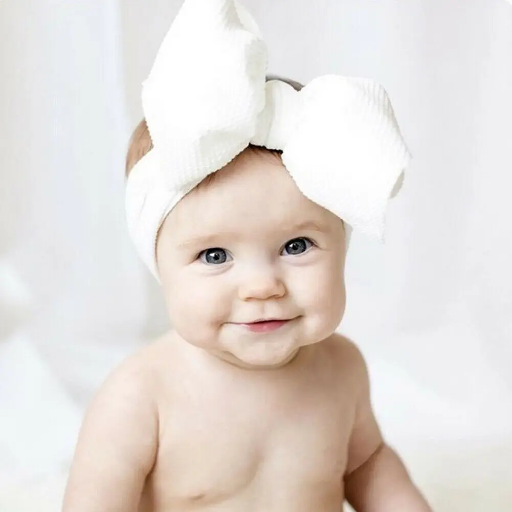2019 New Big Bows Headband For Girls Solid Large Hair Elastic Turban Head Wraps Baby Kids Top Knot Hairband | Детская одежда и