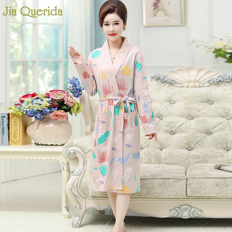 Женское кимоно с длинным рукавом домашний халат из хлопка цветочными лацканами и