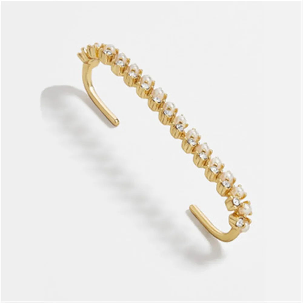 

2pcs Crystal Earcuffs Earring Gold Black Color Long Clip Hang On Ear Cz Rhinestone Ear Wrap Cuff Earclips For Women Girls Gifts