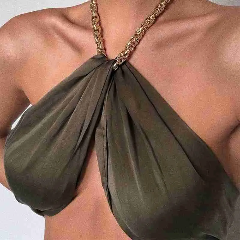 Пикантные шифрования без рукавов цепи Холтер Топы с низким вырезом на спине Топ