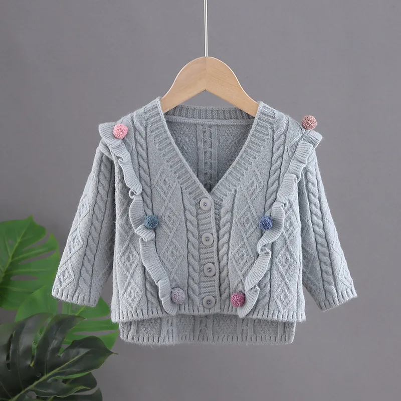 Милая осенняя одежда для маленьких девочек-подростков Вязаный свитер с меховым