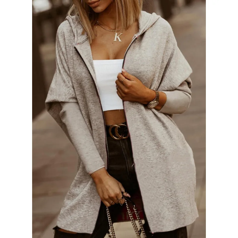 

Sequins Letters Hoodies Women Fall Fashion Loose Zip Up Hoodie Gray Streetwear Women Clothing Lugentolo
