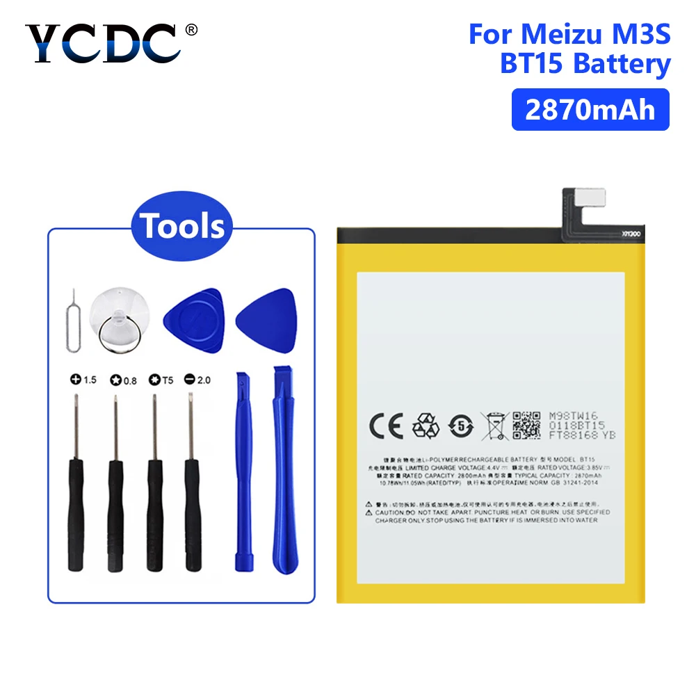 

2870mAh BT15 Battery For Meizu M3 M3S /M3 mini BT15 High Capacity Battery For Meizu M3 M3S Smart Phone Battery With Repair Tools