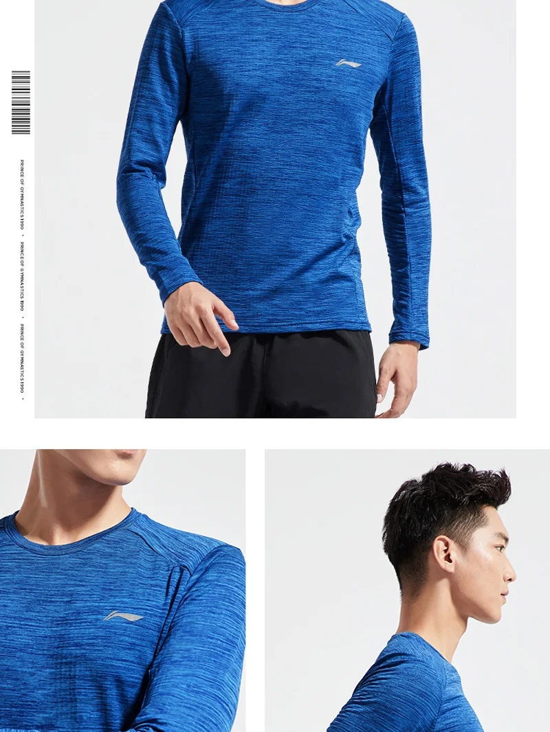 Li-Ning Мужская футболка для бега, длинный рукав, теплый корпус, 95% полиэстер, 5% спандекс, обычная посадка, подкладка, спортивные топы ATLN141 MTL996