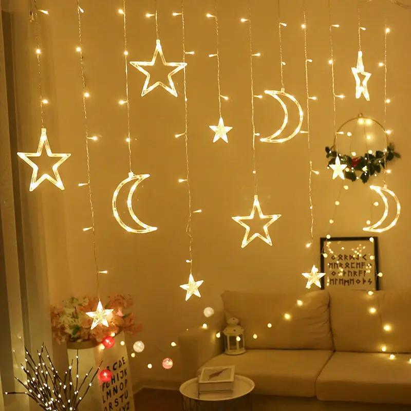

Star Moon Led Curtain Garland String Light Eid Mubarak Ramadan Decoration Islam Muslim Party Decor Eid Al Adha Gift Eid Mubara