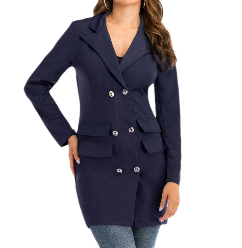 Осенне-зимний женский Блейзер новинка 2019 повседневный двубортный длинный пиджак