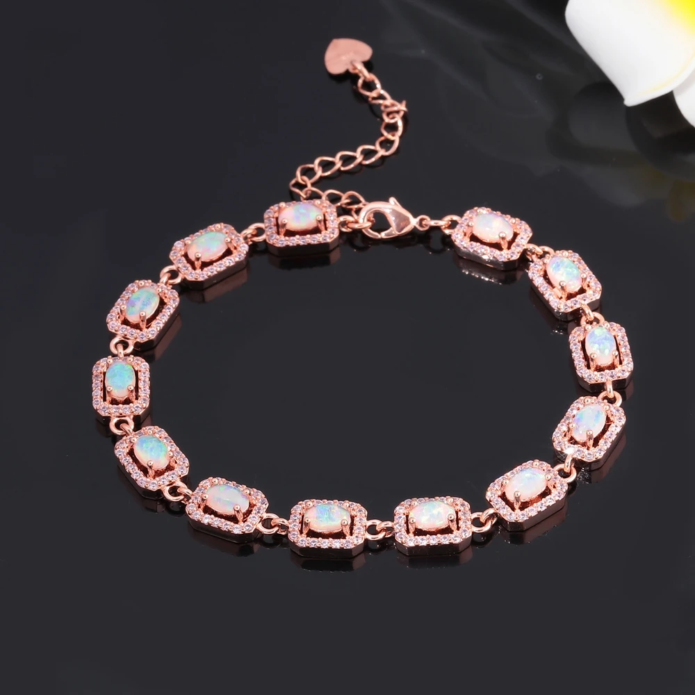 Женский браслет из розового огненного опала с фианитом|gold color|bracelets for women goldwomen