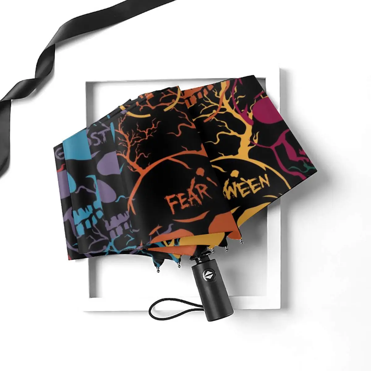 Comprare Ombrello Automatico Pieghevole Resistente Al Vento Donna Auto Halloween Teschi Colorati Ombrelli Antivento Pioggia Per Uomo Ombrellone