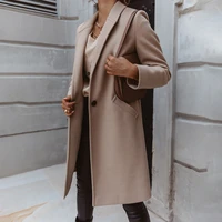 winter women elegant wool blend coat fashion turn down collar long coats vintage single breasted woolen overcoat outwear