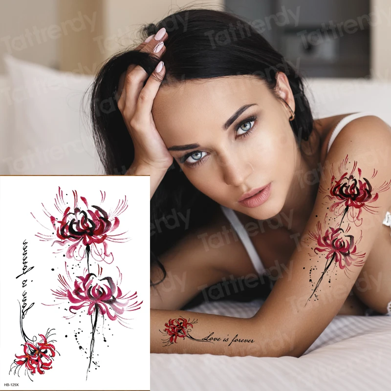 

6pcs/set temporary tattoo girls chrysanthemum lotus flower tattoo sticker wholesale arm sleeve tattoo for women body art tatoo