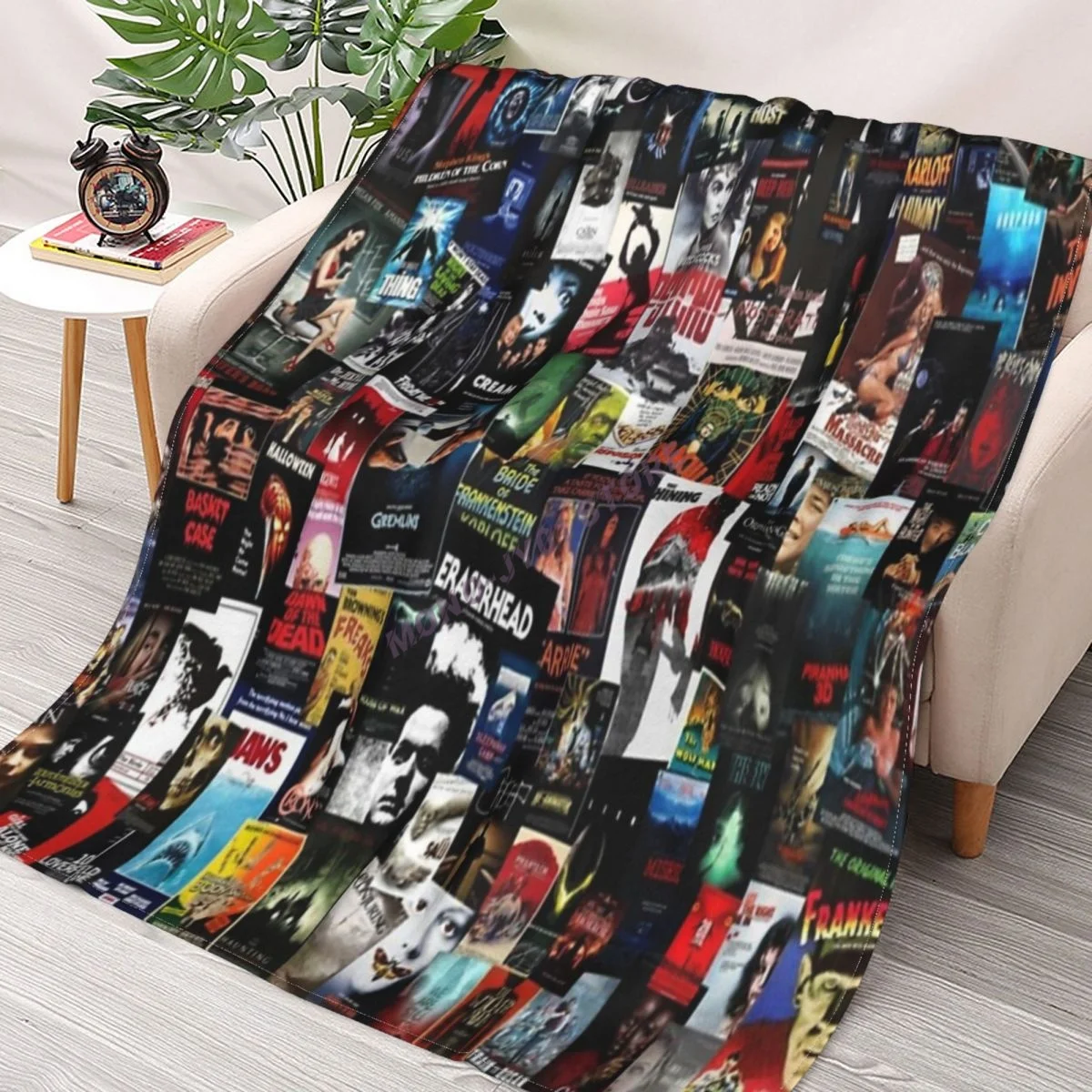 

100 Best Horror Movies Of All Time Collage Throw Blanket Sherpa Blanket cover Bedding soft Blankets