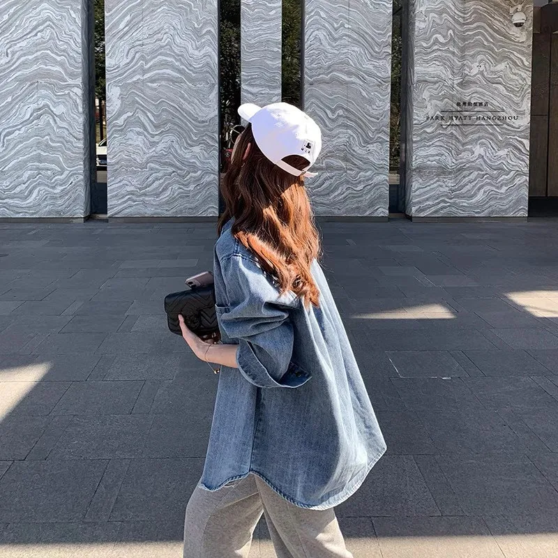 Куртка женская джинсовая однобортная с длинным рукавом винтажный жакет из