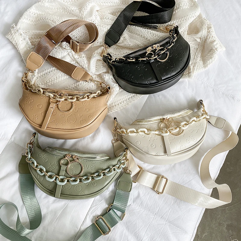 

Luxury Women Waist Belt Bag Solid Chain Fanny pack Crossbody Chest Bags Fashion Soft Leather Phone Pack Shoulder Small Waist Bag