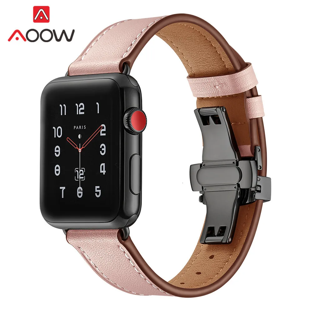 Ремешок для часов из натуральной коровьей кожи для Apple Watch 40 мм 44 мм 38 мм 42 мм 4 iwatch роскошный браслет из розового золота с бабочкой