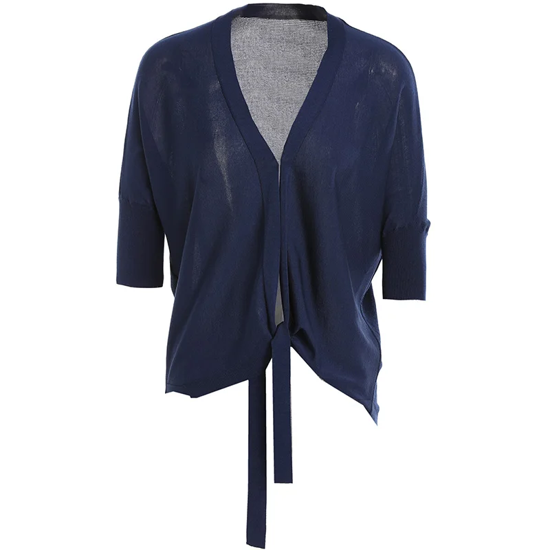 

Gowani Women Navy Knitted Top Half Sleeve Tie Front Knit Cardigan