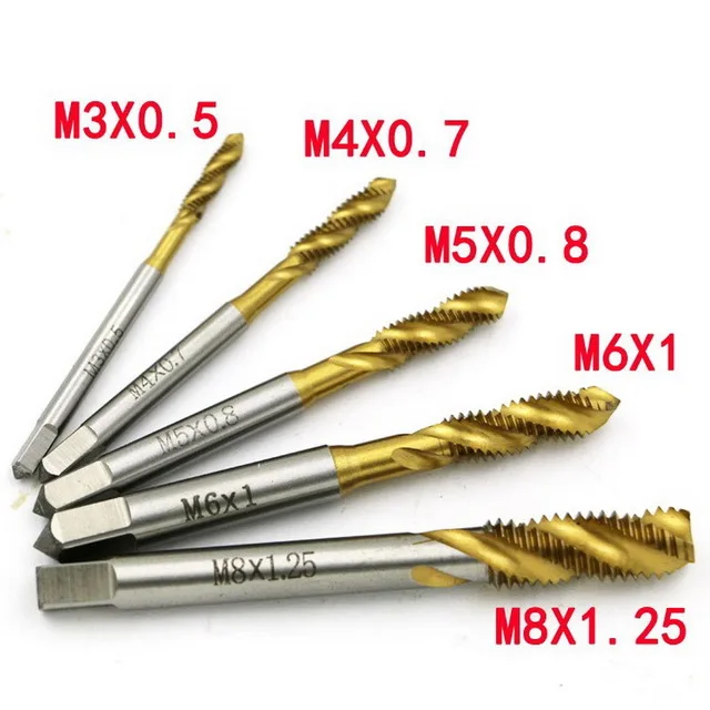 

5pcs Screw Thread Metric Spiral Fluted Machine Screw Tap M3 M4 M5 M6 M8 Spiral Pointed Taps Tapping Thread Hand Tap Drill