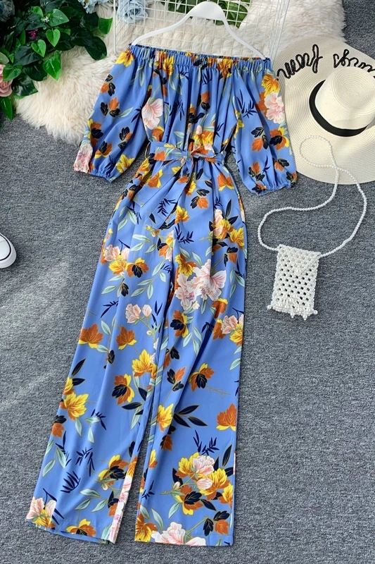 Сексуальный боди с открытыми плечами Модный женский комбинезон Бохо принтом