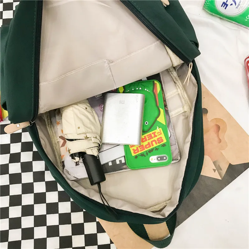 

School Bags Teenage Girls Canvas Backpack Women Bookbags Middle Student Schoolbag Black Soft Embroidery College Lightweight 2020