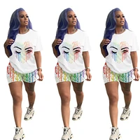 monochrome solid color printing colorful womens short sleeved shorts suit casual sports home wear womens suit