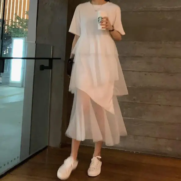 2020 летнее женское милое многослойное платье с эластичной талией и оборками