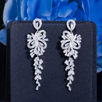 cwwzircons geometric white cubic zirconia dangle tassel drop long women prom wedding earrings for brides costume jewelry cz895