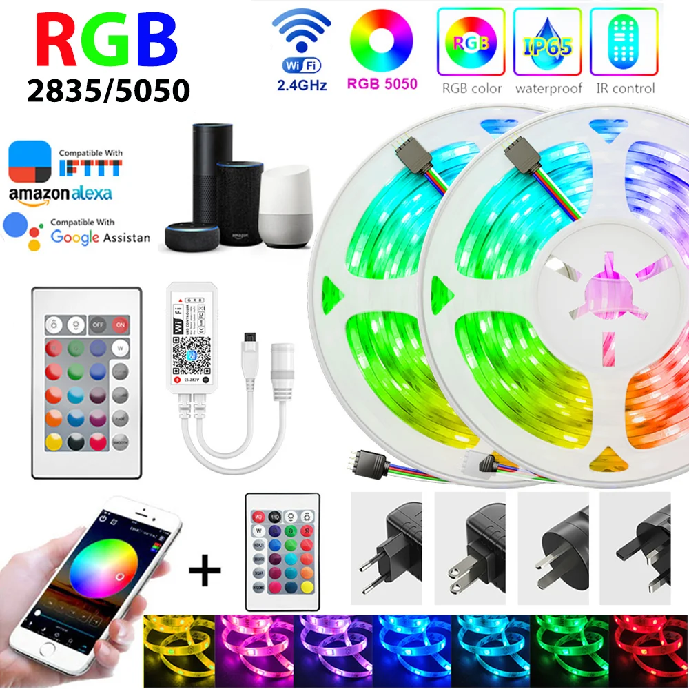 Светодиодный полоски светильник s WI FI приложение Управление светодиодный RGB 5050 SMD