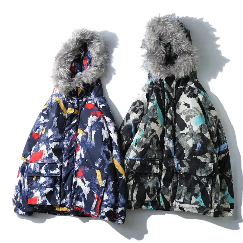

Cotton clothing men's trend hip-hop big fur collar hooded cotton winter student tooling camouflage thick coat