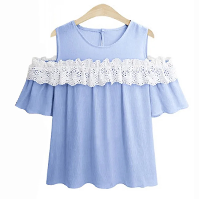 

Kekeplus XL-5XL Off the Shoulder Short Sleeve Lace Shirts Women Large Size Clothes Fashion Lady Summer Blouse Oversized Top 6633