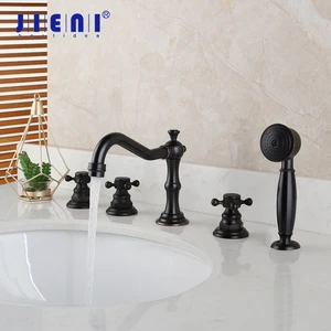 JIENI ORB черный 5 шт. смеситель для ванны набор палубное крепление 3 ручки ручной опрыскиватель Твердый латунный Смеситель для ванной комнаты смеситель для душа набор