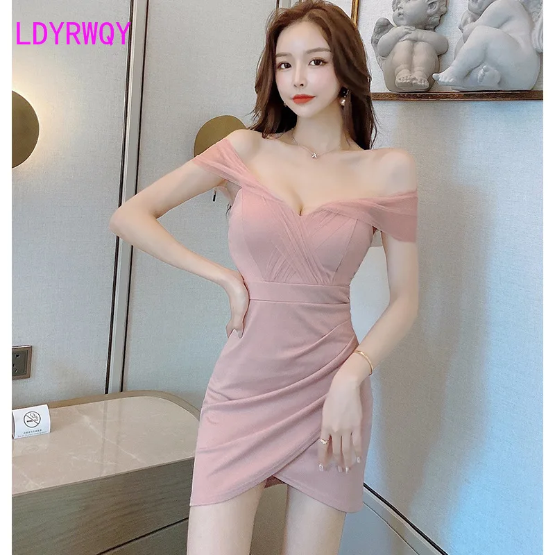 LDYRWQY пикантное Сетчатое платье для ночного клуба с прострочкой на плечах