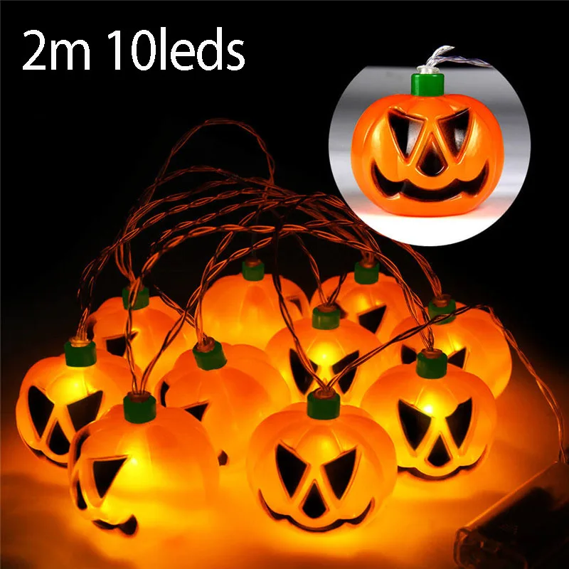 2M 10 Leds Тыквенные фонарики светодиодный фонарь-гирлянда батарея Рождество Хэллоуин Забавный страшный призрак сад домашнее Праздничное оформление - Испускаемый цвет: 2M 10 Leds