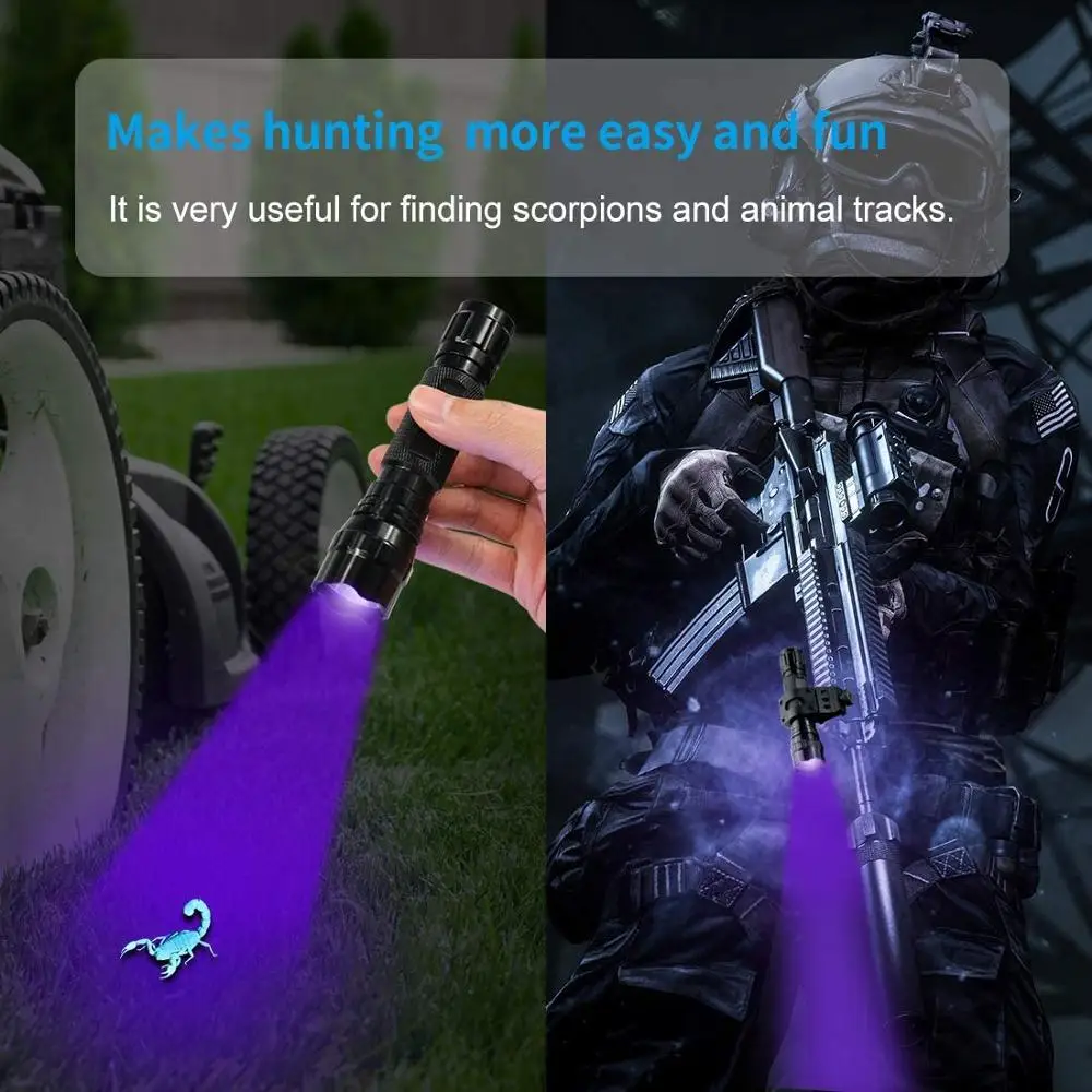 

UV Flashlight UV 395 nm 365 nm CREE LED Ultraviolet Pet Urine Detector Outdoor Tactical Hunting Flashlight