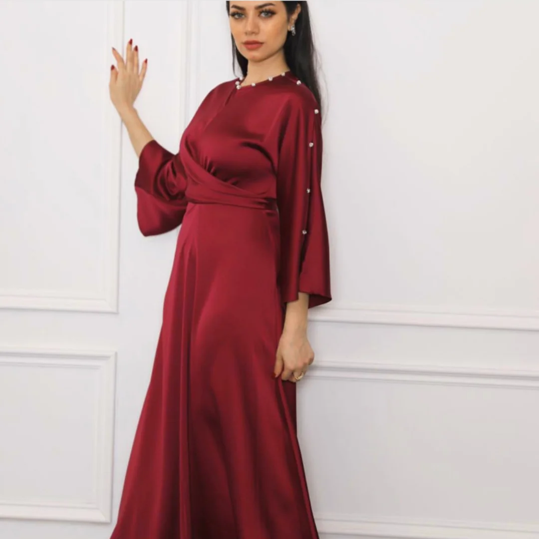 Новинка 2021, шелковое атласное платье в мусульманском стиле для Ближнего Востока, Дубая, исламского нового Ближнего Востока, с рукавом лотос...