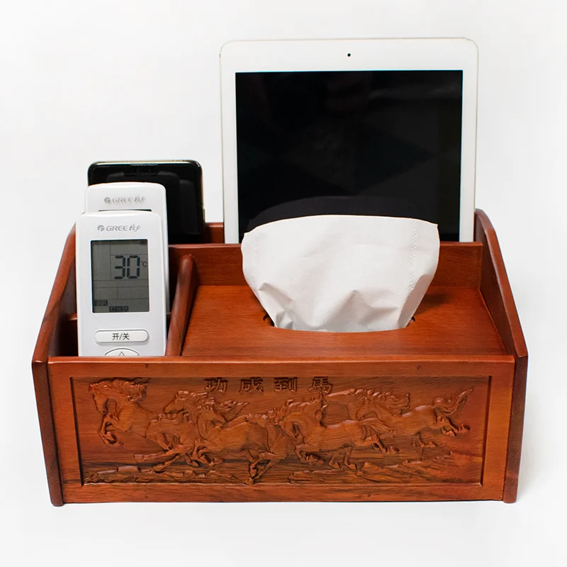 

Wooden Multi-function Desk Stationery Organizer Storage Box Pens Holder Set Home Remote Control Holder with Tissue Box Cover