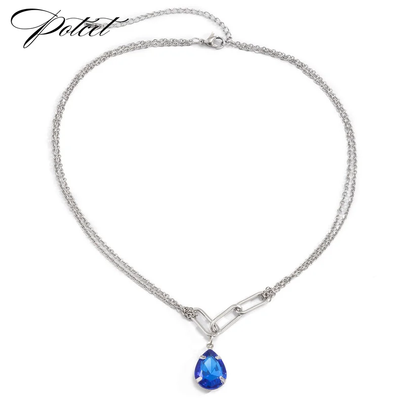

POTCET Women's Stainless Steel Drop Type Titanium Steel Necklace Pendant Cross Chain Geometric Fashion Hip Hop Party Jewelry