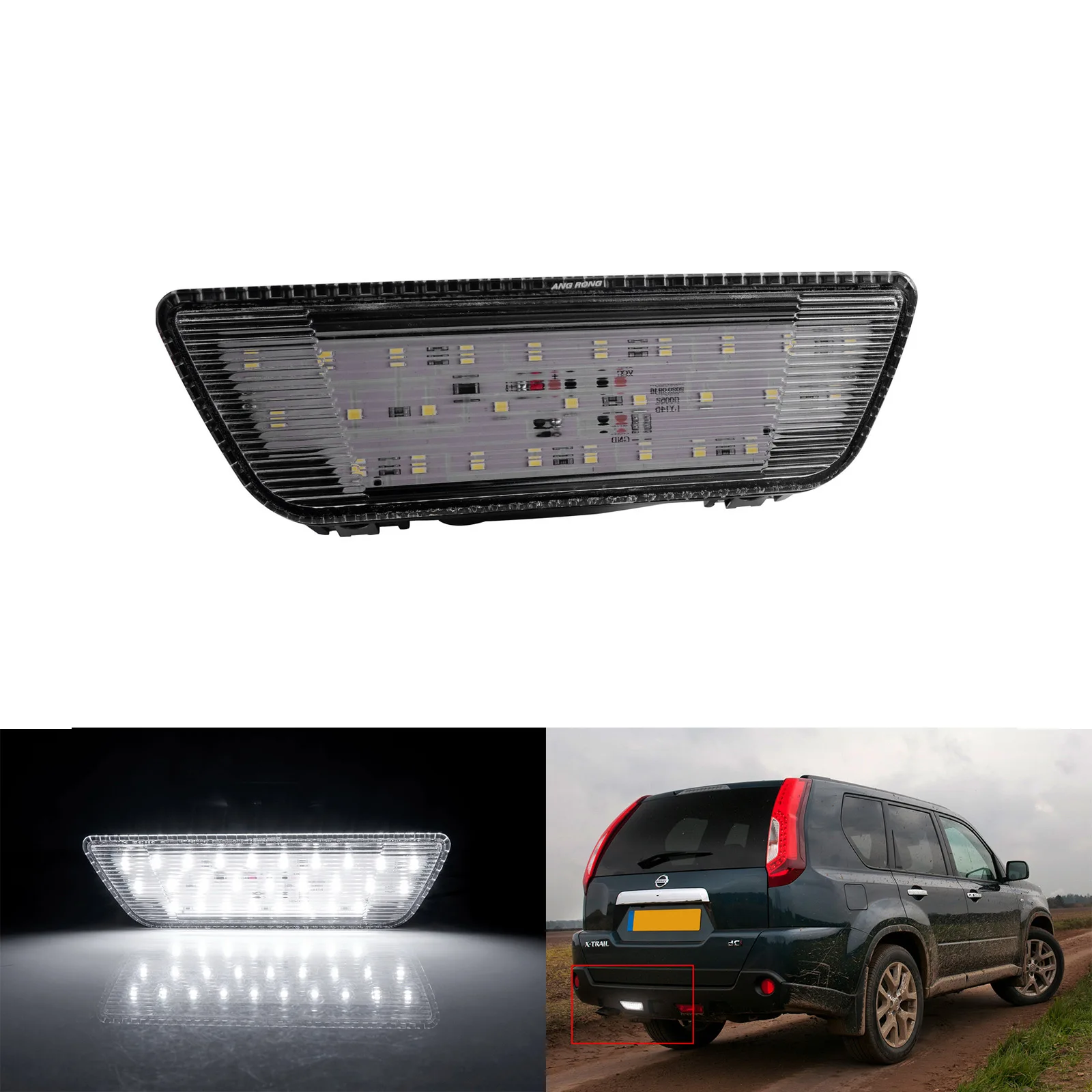 

ANGRONG 1X for Nissan X-Trail Rogue 2008-13 Rear Bumper Reflector LED Tail Stop Light White Clear Lens Auto Lamp