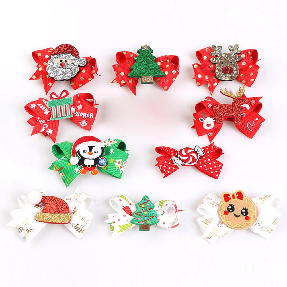 Рождественский бант Форма блеск шляпа оленя Санты Пингвин заколка для волос