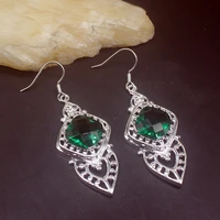 gemstonefactory big promotion unique 925 silver hot sale emerald topaz women ladies jewelry gifts dangle drop earrings 20213768