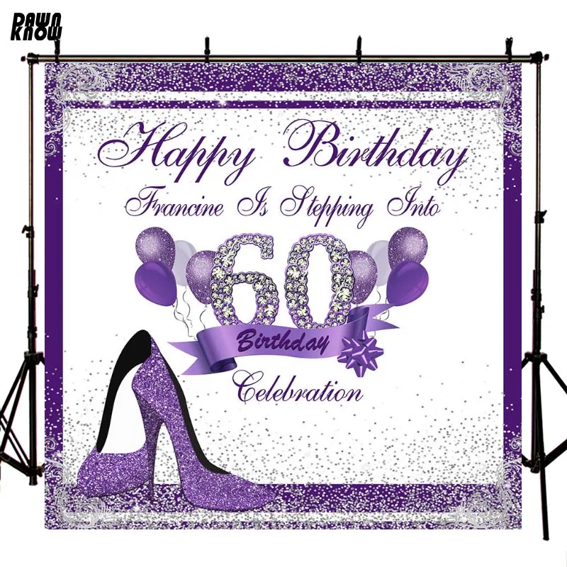 

DAWNKNOW Sparkle Purple Photography Background Photocall Celebrate 60 Adult Birthday Party Photo Shoot Backdrops lv2732