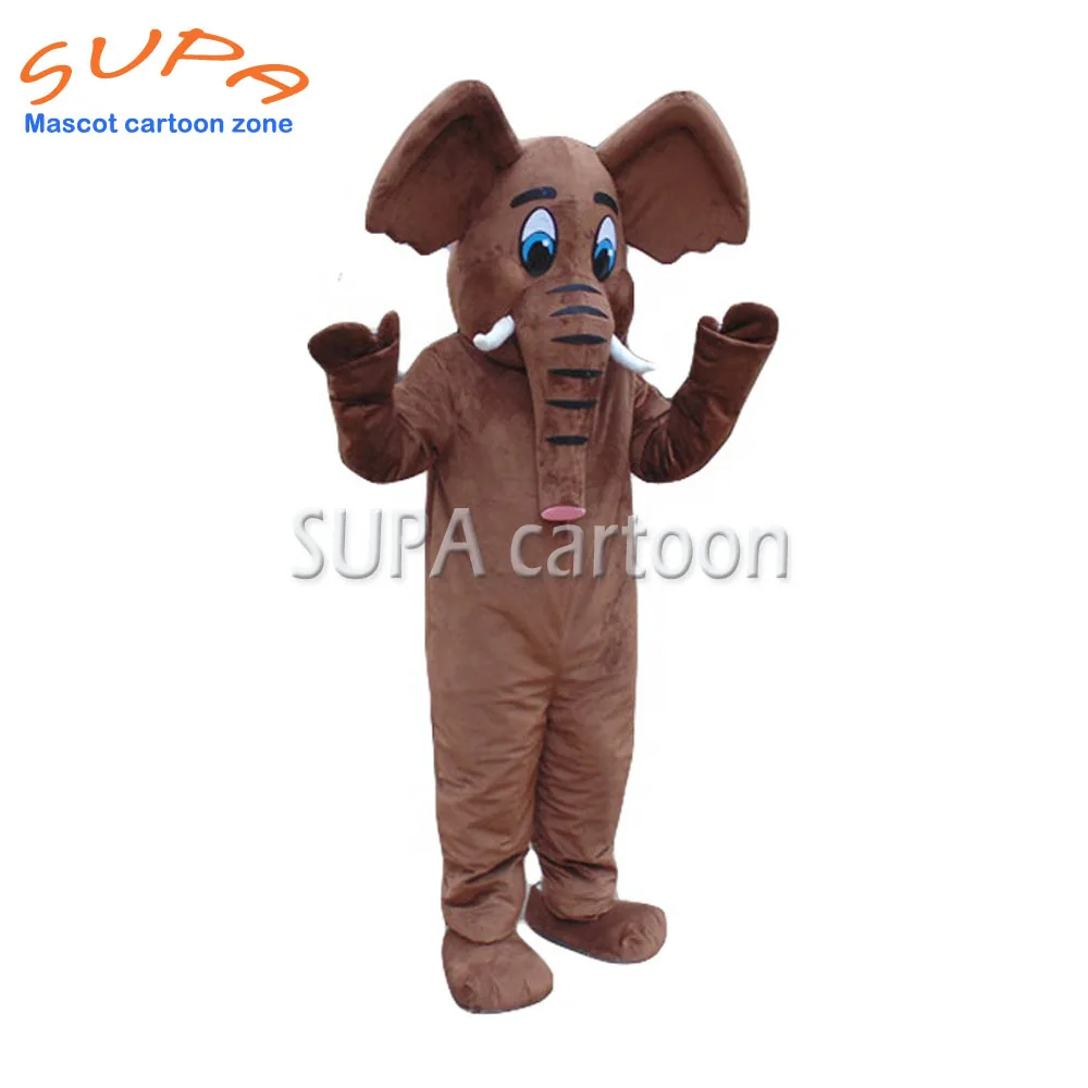 

Adult Cute Brown Elephant Animal Novelty Fancy Dress Mascot Costume With white long teeth good props for parade events