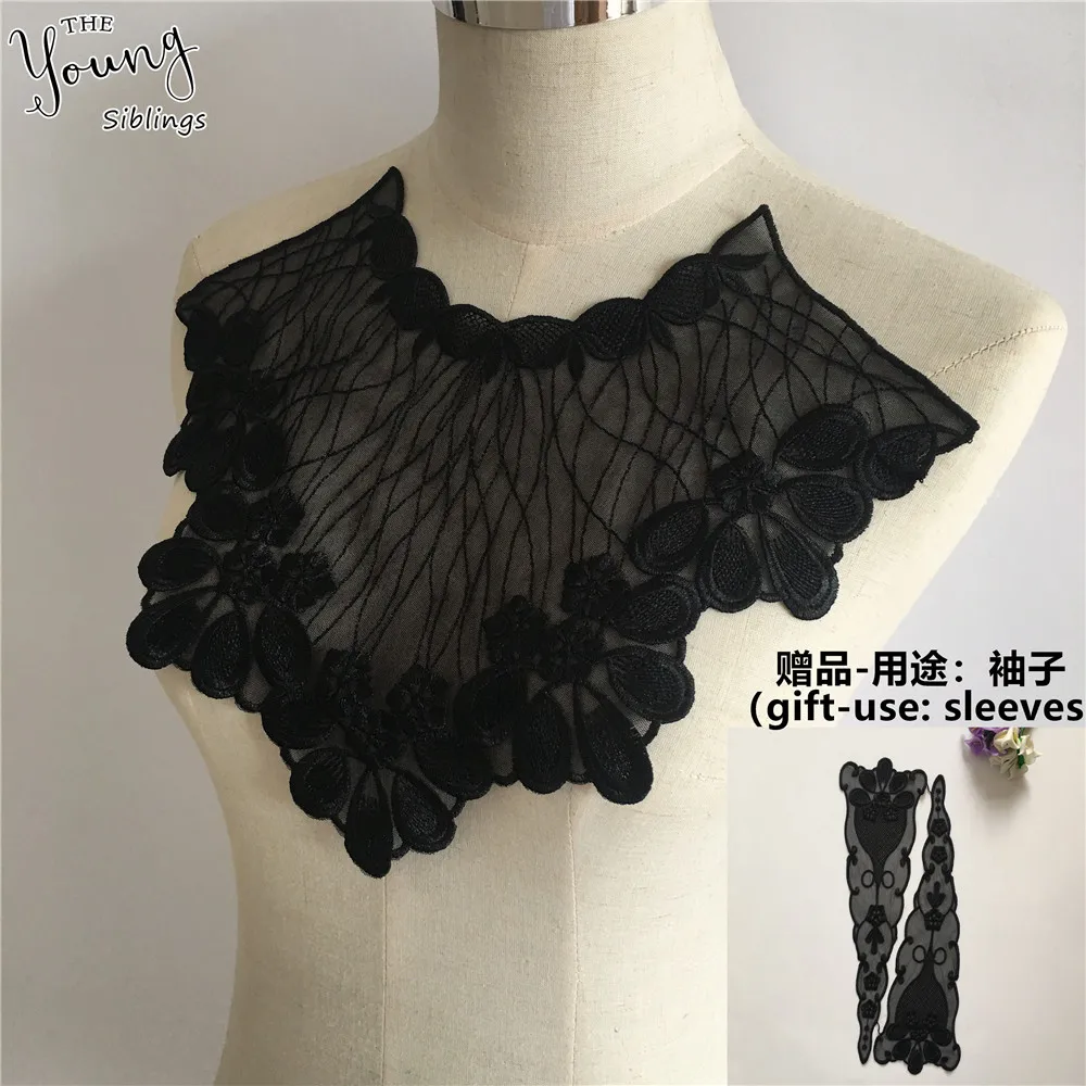 Новое поступление черный тканевый кружевной воротник шитье вырез вышивка