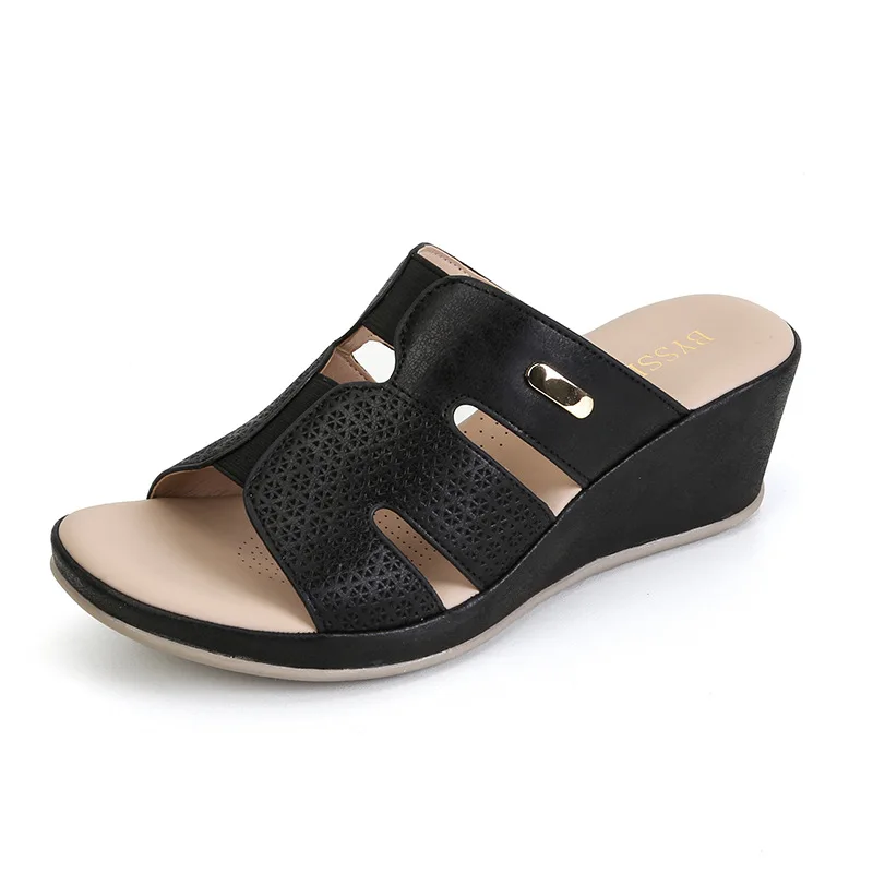 

Shoes Women Slippers Summer On A Wedge Slides Low Shale Female Beach Pantofle Loafers Soft Flat Sabot 2021 Fabric Basic Rome TP