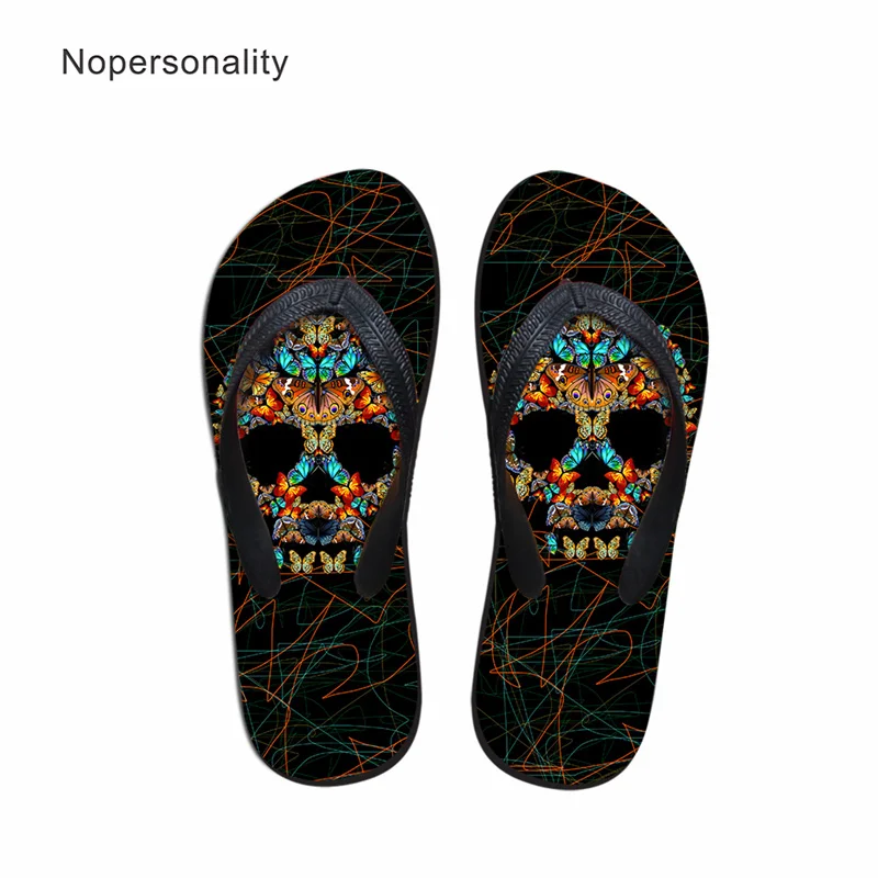 Nopersonality прохладный черный череп дизайн мужские летние тапки слипперы пляжная