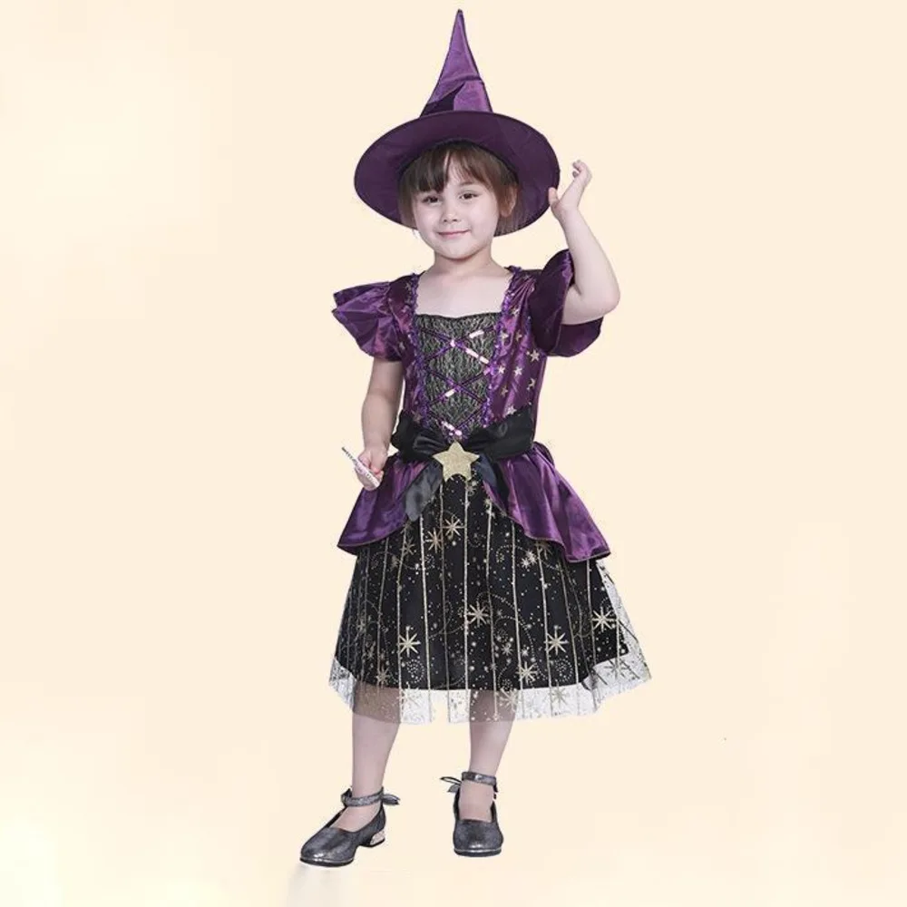 

Костюм Маленьких ведьмаков на Хэллоуин для девочек, костюм для ролевых игр, представлений и танцев, длинные фиолетовые платья принцессы, ко...