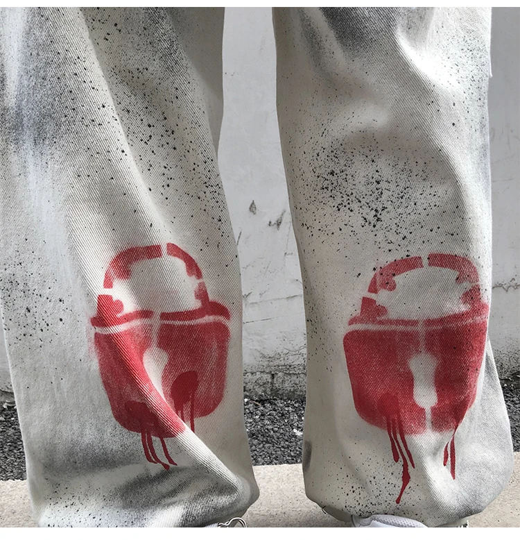 Джинсы дымчатые мужские с граффити уличная одежда брюки старого грязного цвета