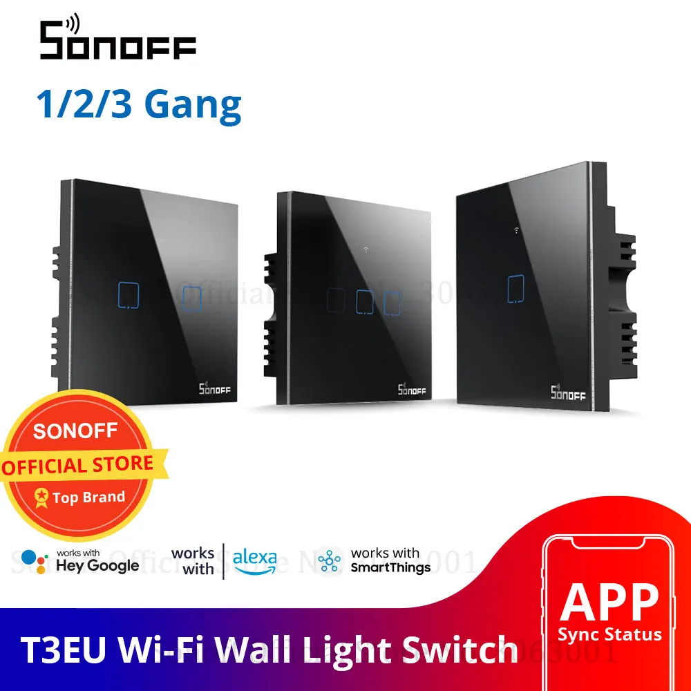 Интеллектуальный выключатель света SONOFF T3UK TX Smart Wi Fi настенный сенсорный Черный с